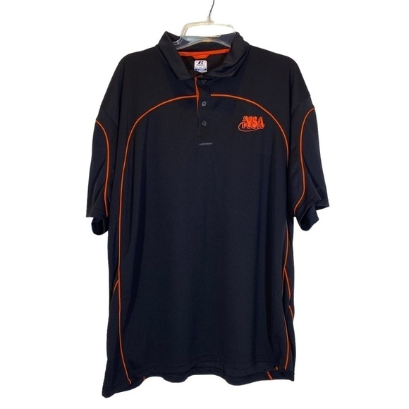 NSA Russell Athletics size XXL dri power performance polo shirt  black  orange - Picture 1 of 5